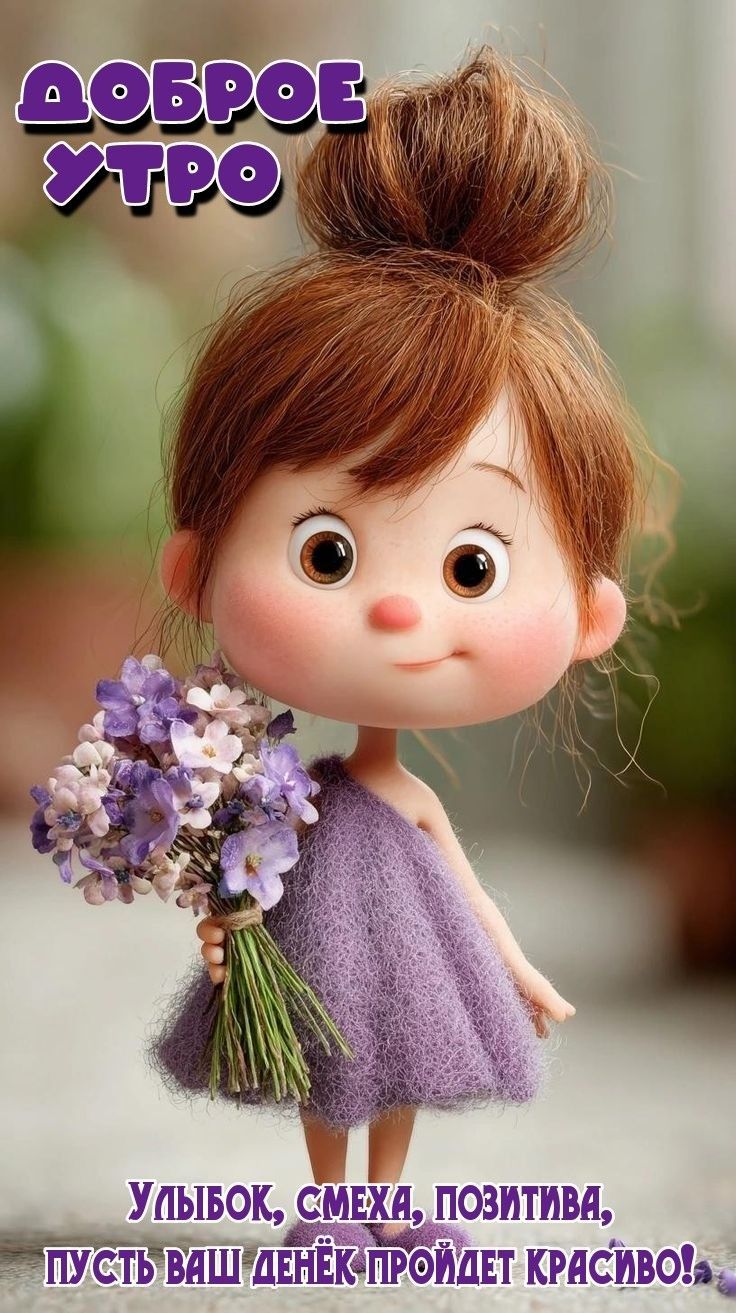 Открытка «С добрым утром»: Доброе утро: милая девушка, цветы, позитив!. Тэги: пожелание, улыбка, утро, девушка…