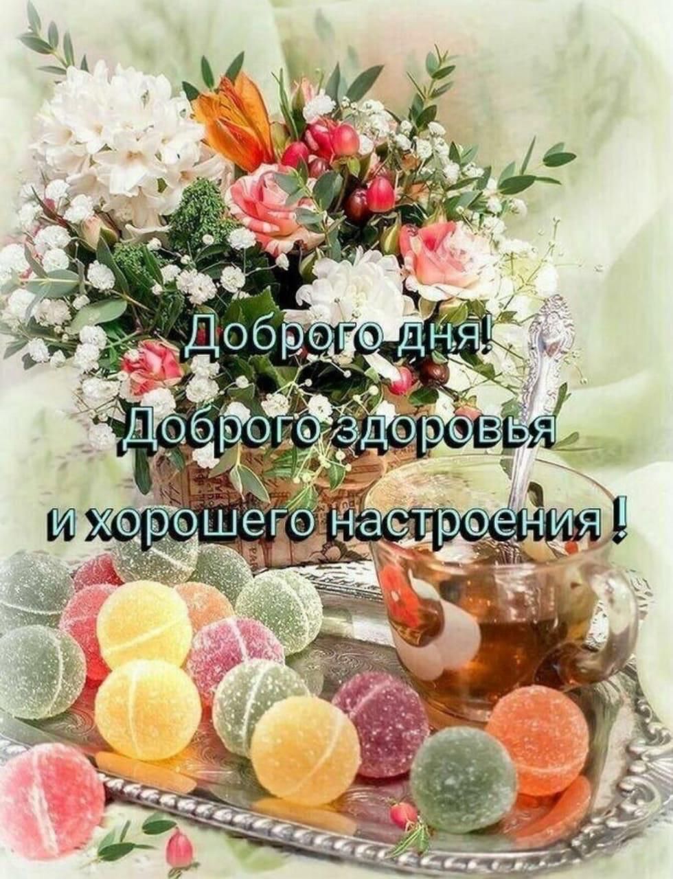 Открытка «Пожелание»: Доброго дня и отличного настроения!. Тэги: красивая, позитив, радость, добрый день, цветок…