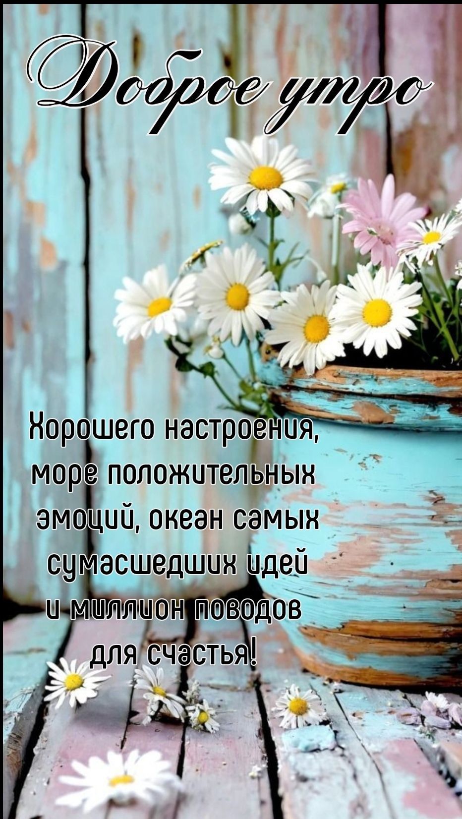 Открытка «С добрым утром»: Доброе утро с нежными ромашками для настроения. Тэги: пожелание, улыбка, утро, красивая…
