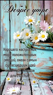 Открытка «С добрым утром»: Доброе утро с нежными ромашками для настроения. Тэги: пожелание, улыбка, утро, красивая…