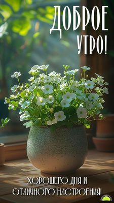 Открытка «Пожелание»: Доброе утро! Красивая открытка с настроением. Тэги: улыбка, утро, позитив, радость, цветок…