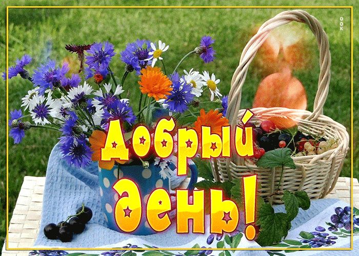 Открытка «Пожелание»: Добрый день! Яркая открытка с цветами и ягодами. Тэги: улыбка, красивая, позитив, радость…
