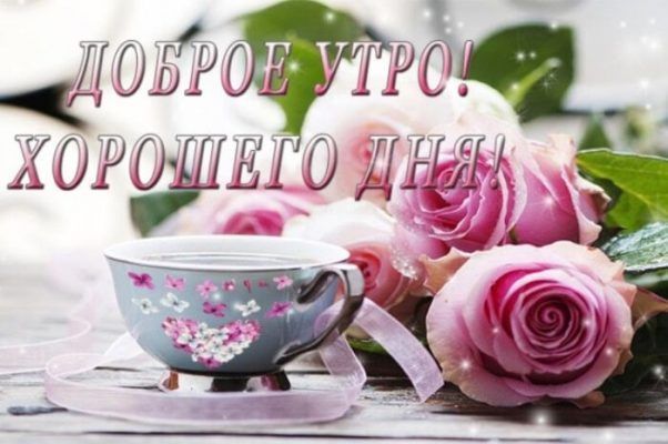 Открытка «С добрым утром»: Доброе утро! Нежные розы и чашка для позитива. Тэги: пожелание, утро, красивая, кофе…