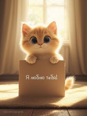 Открытка «С добрым утром»: Открытка с любовью: котёнок и признание «Я люблю тебя!». Тэги: кот, животное, пожелание…