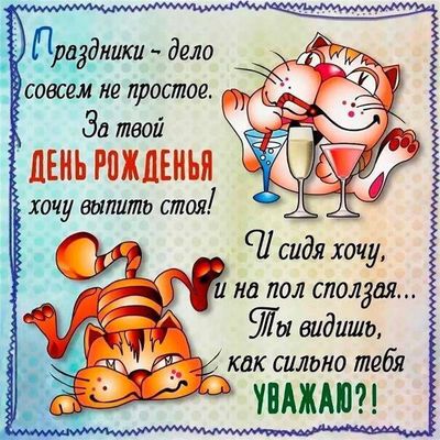 Открытка «Кот»: Смешной кот и юморное поздравление на праздник. Тэги: пожелание, юмор, прикольная, улыбка, друг…