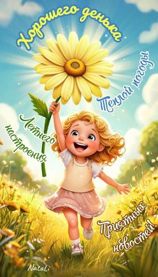 Открытка «Пожелание»: Девочка с цветком: летний позитив и хороший день. Тэги: улыбка, красивая, позитив, радость…