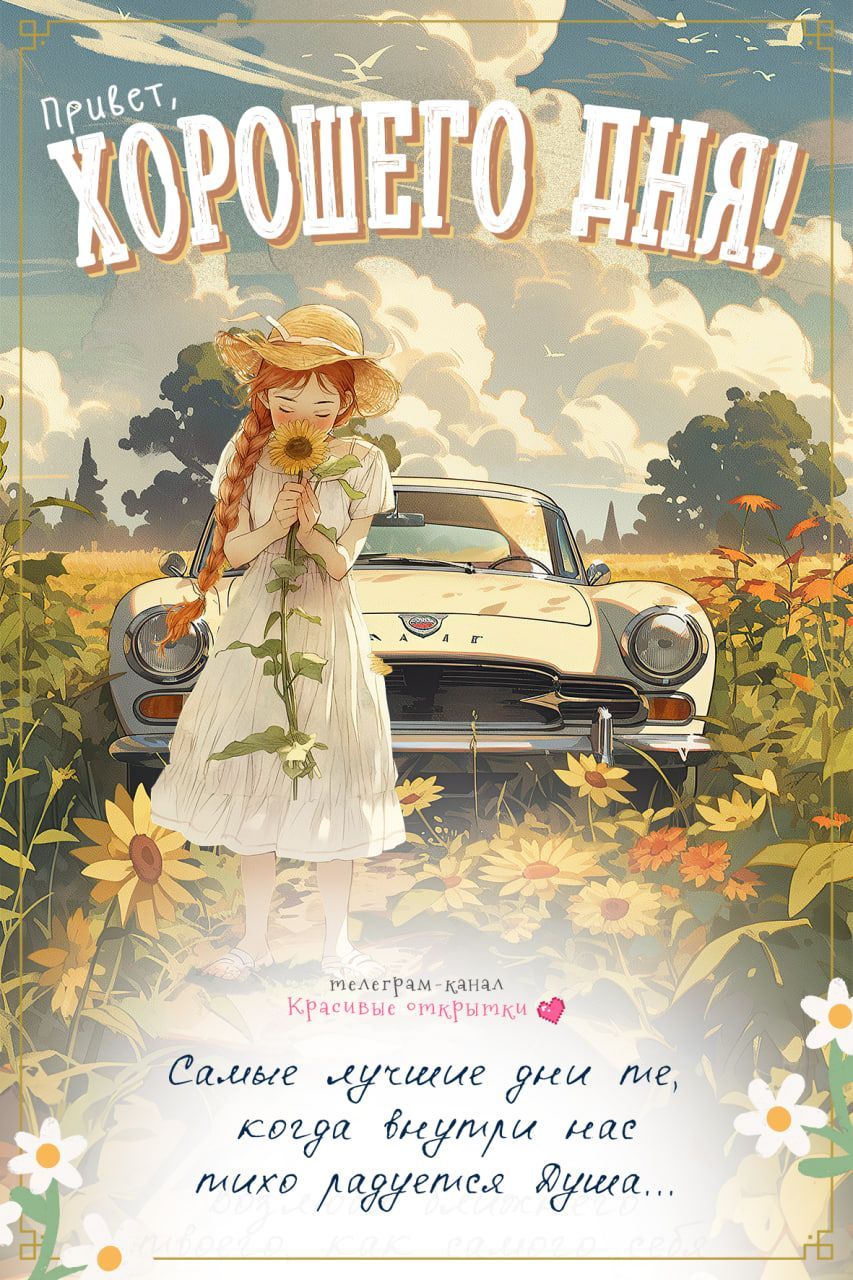Открытка «Пожелание»: Привет, хорошего дня! Летнее настроение и счастье. Тэги: улыбка, девушка, красивая, позитив…