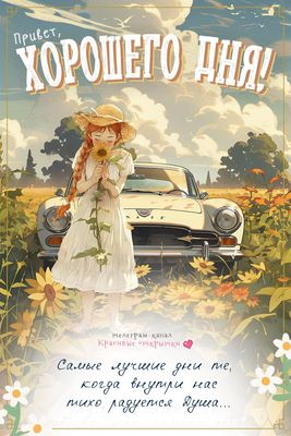 Открытка «Пожелание»: Привет, хорошего дня! Летнее настроение и счастье. Тэги: улыбка, девушка, красивая, позитив…