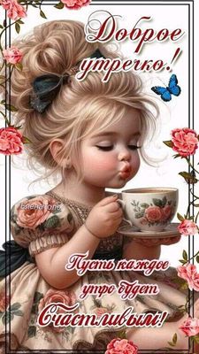 Открытка «С добрым утром»: Доброе утречко с милой девочкой и пожеланием счастья!. Тэги: пожелание, улыбка, красивая…