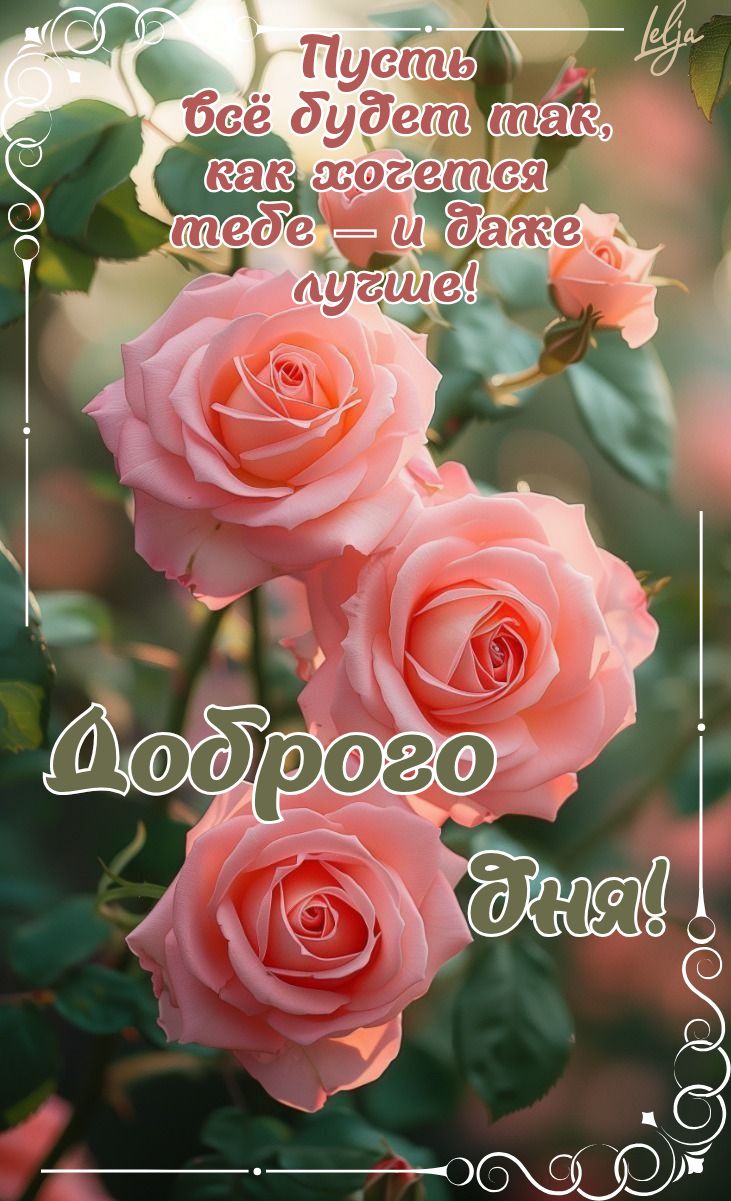 Открытка «Пожелание»: Доброго Дня! Нежные розы и доброе пожелание. Тэги: улыбка, женщина, девушка, красивая, позитив…