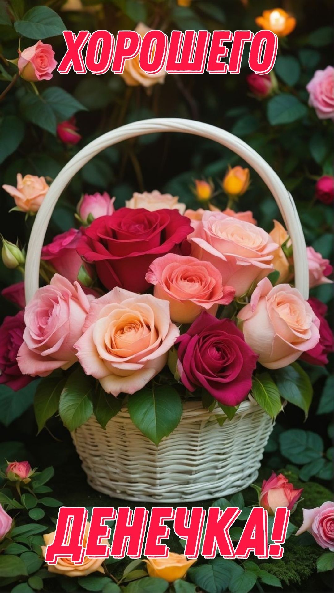 Открытка «Добрый день»: Хорошего денечка: нежный букет роз. Тэги: Добрый день и добрые пожелания, Добрый день, красив…