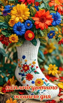 Открытка «Пожелание»: Тёплого уютного осеннего дня! Красивый букет. Тэги: позитив, радость, добрый день, цветок, осень…