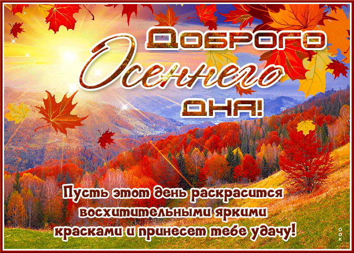 Открытка «Пожелание»: Доброго осеннего дня! Яркое пожелание удачи. Тэги: красивая, позитив, радость, добрый день…