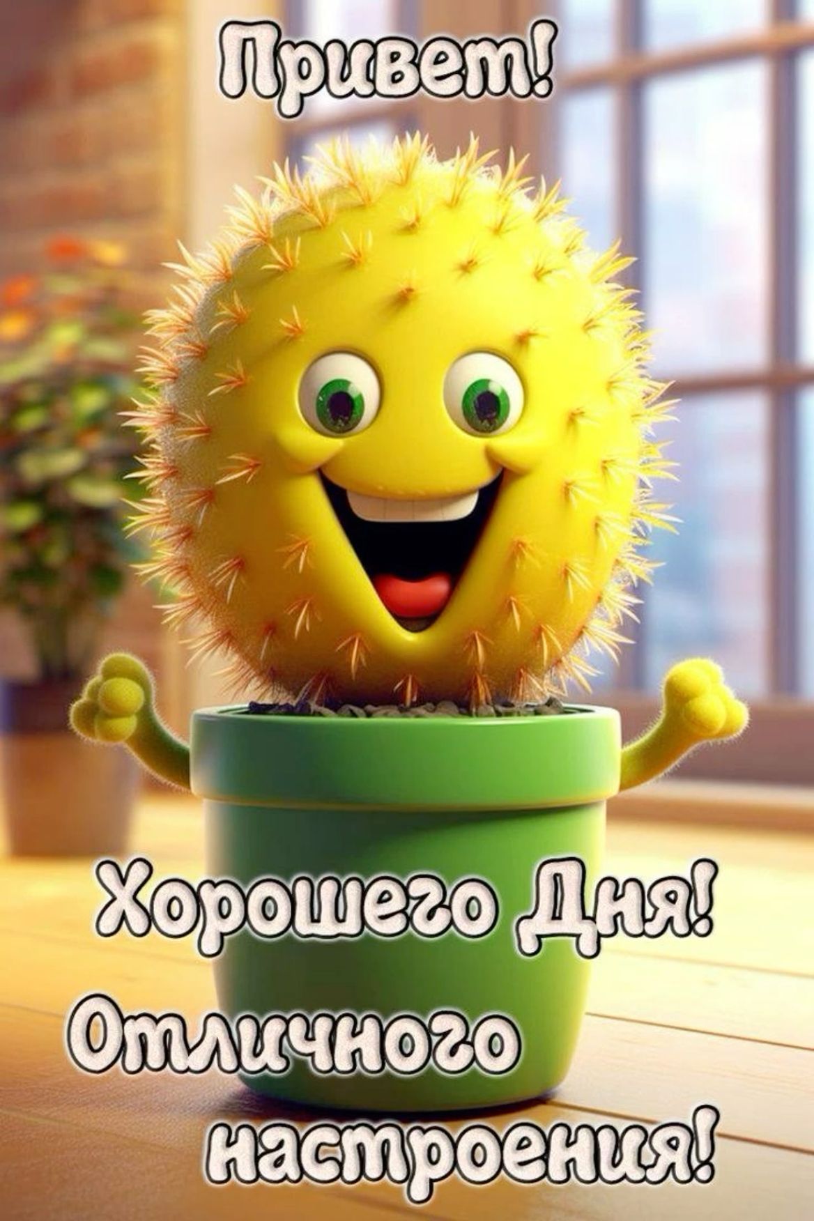 Открытка «Пожелание»: Привет! Отличного дня и настроения!. Тэги: прикольная, смешная, улыбка, позитив, радость…