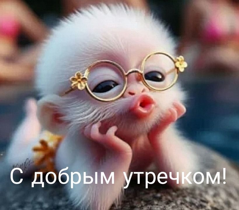 Открытка «С добрым утром»: Милое доброе утречко с поцелуем обезьянки!. Тэги: животное, пожелание, прикольная, улыбка…