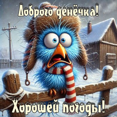 Открытка «Животное»: Доброго денёчка! Веселое зимнее пожелание. Тэги: пожелание, юмор, прикольная, смешная, улыбка…