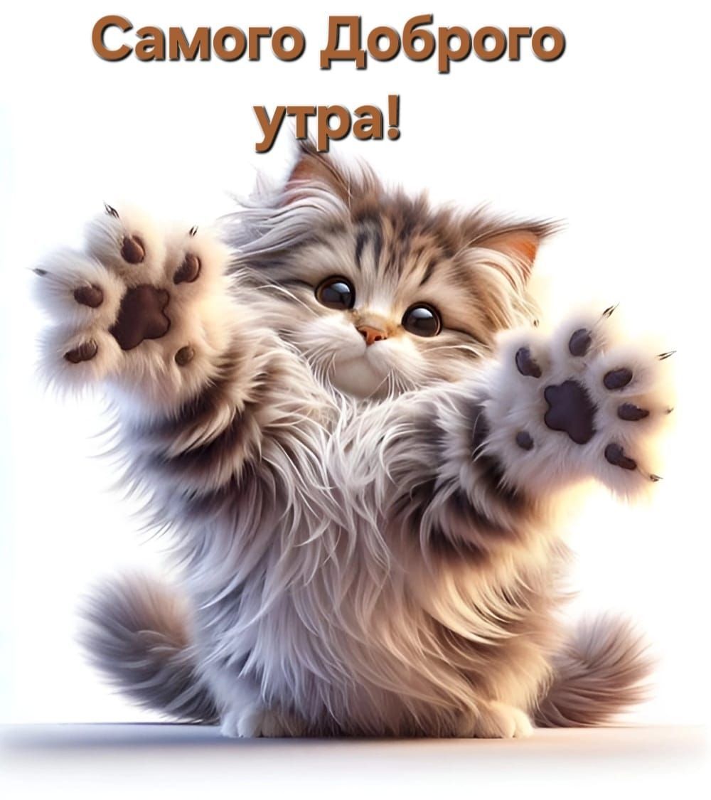 Открытка «С добрым утром»: Самого Доброго утра! Милый кот дарит позитив. Тэги: кот, животное, пожелание, прикольная…
