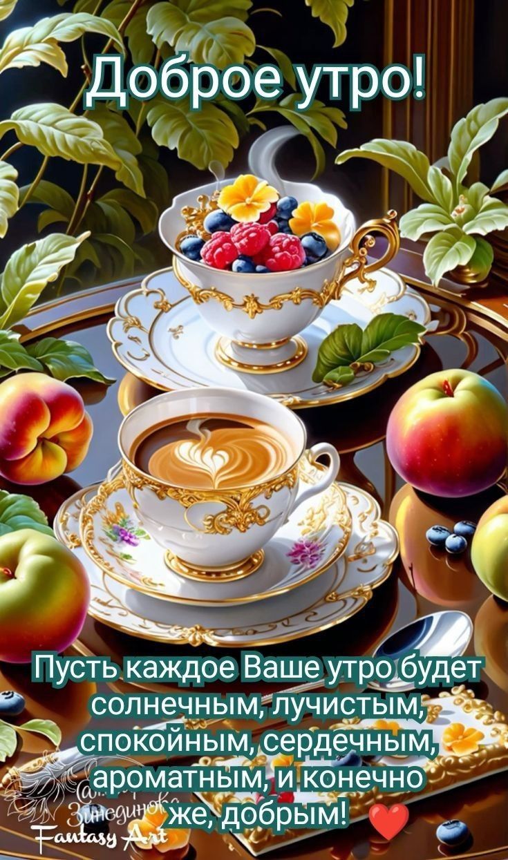 Открытка «Пожелание»: «Доброе утро!» – красивая открытка с пожеланием.. Тэги: улыбка, утро, красивая, кофе, позитив…