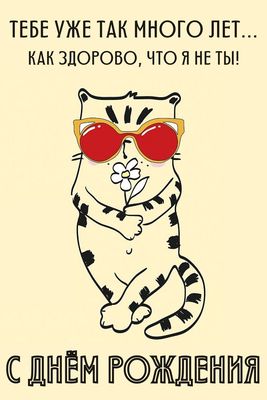 Открытка «Кот»: Прикольная открытка С Днем Рождения с юмором и котом. Тэги: животное, пожелание, юмор, прикольная…