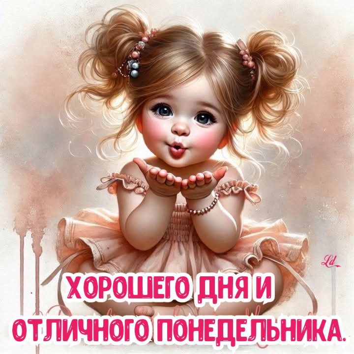 Открытка «Пожелание»: Милая девочка желает хорошего дня и понедельника. Тэги: улыбка, красивая, позитив, радость…
