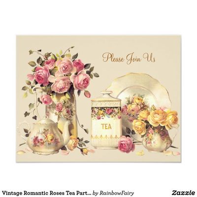 Открытка «Пожелание»: Винтажное приглашение: чай и розы для уютного вечера. Тэги: красивая, позитив, добрый день…