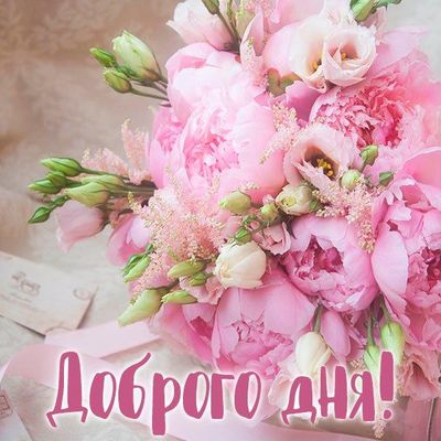 Открытка «Добрый день»: «Доброго дня!» с букетом нежных пионов – Красивая открытка. Тэги: Добрый день и добрые пожела…