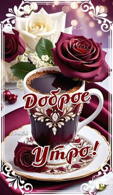 Открытка «С добрым утром»: Доброе утро! Красивая открытка с кофе и розами. Тэги: пожелание, утро, красивая, кофе…