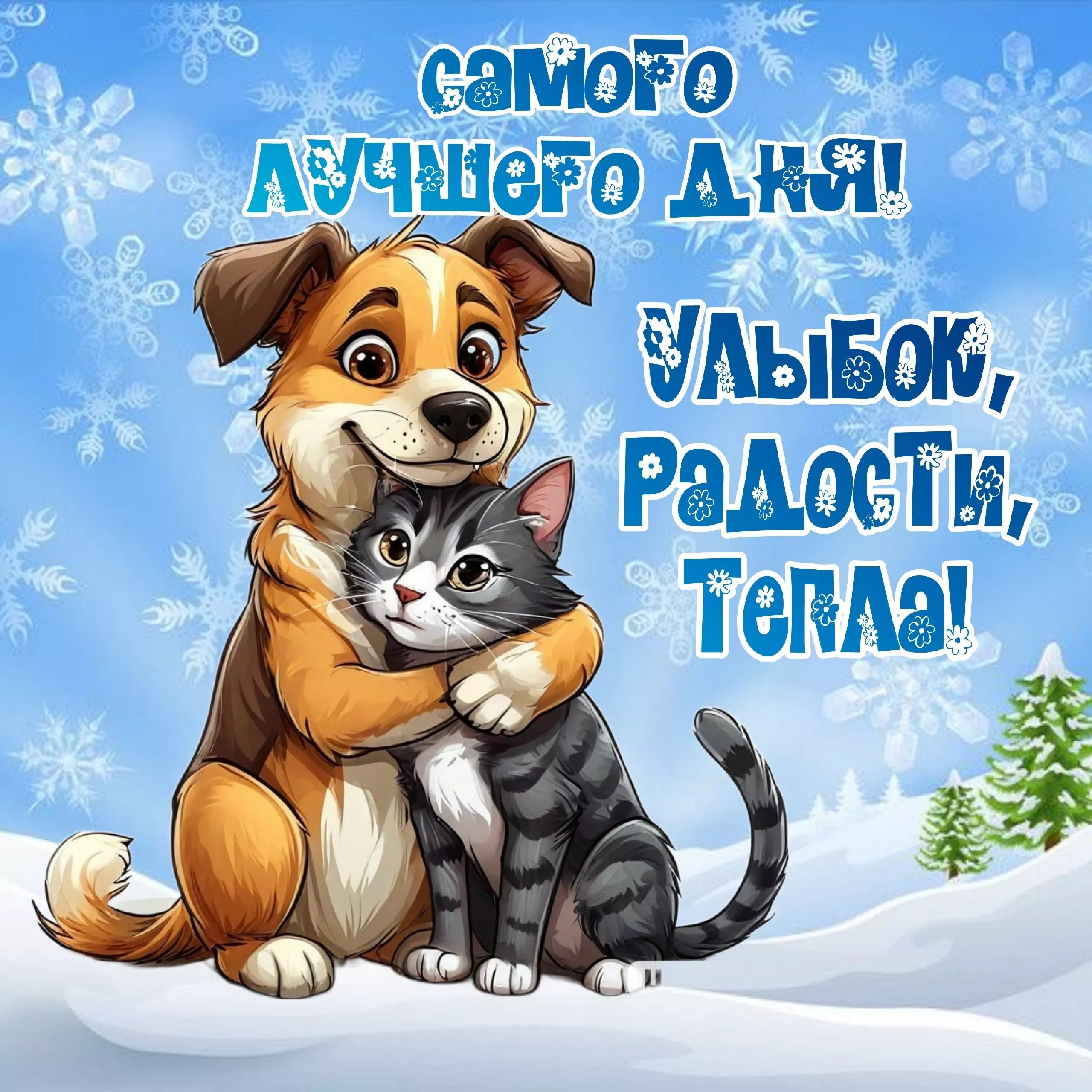 Открытка «Кот»: Лучшего дня! Улыбок и тепла от милых животных. Тэги: животное, пожелание, улыбка, красивая, позитив…