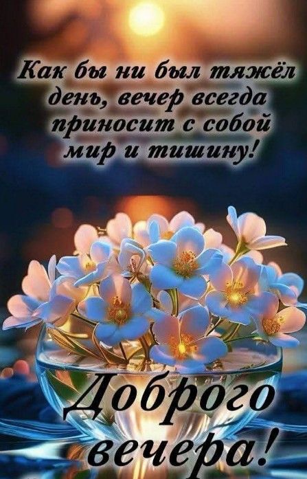 Открытка «Пожелание»: Красивая открытка: Доброго вечера, мир и тишина!. Тэги: красивая, позитив, цветок, настроение…