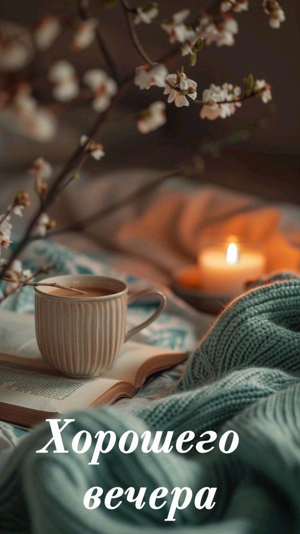 Открытка «Пожелание»: Уютный вечер: Открытка с пожеланием хорошего вечера. Тэги: подруга, девушка, красивая, кофе…