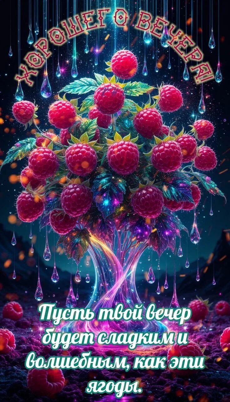 Открытка «Пожелание»: Хорошего вечера: сладкие ягоды и волшебство. Тэги: красивая, позитив, настроение, необычная…
