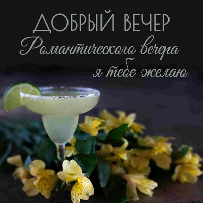 Открытка «Пожелание»: Добрый вечер: Романтического пожелания!. Тэги: красивая, позитив, цветок, напиток, настроение…