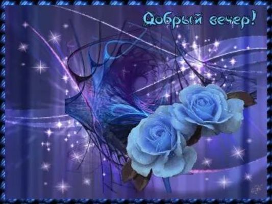 Открытка «Пожелание»: Сказочный «Добрый вечер» с нежными розами. Тэги: красивая, позитив, цветок, настроение, нежная…