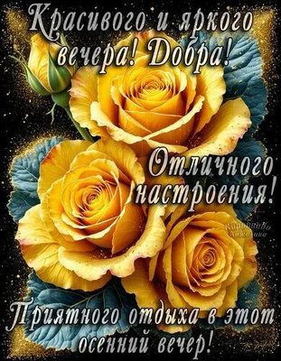 Открытка «Пожелание»: Красивого осеннего вечера! Отличного настроения!. Тэги: улыбка, красивая, позитив, радость…