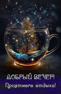 Открытка «Пожелание»: Добрый вечер! Сказочный отдых в волшебной чашке. Тэги: позитив, радость, чашка, настроение…