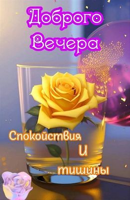 Открытка «Добрый вечер и пожелания»: Доброго Вечера: спокойствие и тишина с розой. Тэги: Доброго вечера и хорошего на…
