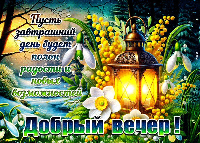 Открытка «Пожелание»: Добрый вечер! Радость и новые возможности на завтра. Тэги: красивая, позитив, радость, цветок…