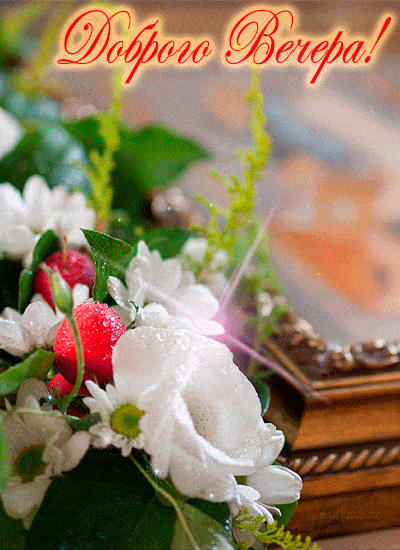 Открытка «Пожелание»: «Доброго Вечера» — красивая открытка с цветами. Тэги: улыбка, красивая, позитив, радость, цветок…