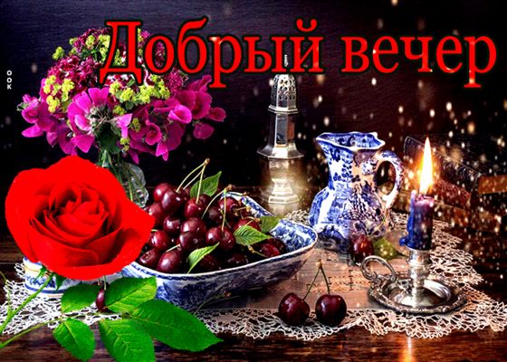 Открытка «Пожелание»: Добрый вечер — Красивая открытка с розой и свечой. Тэги: красивая, позитив, радость, цветок…
