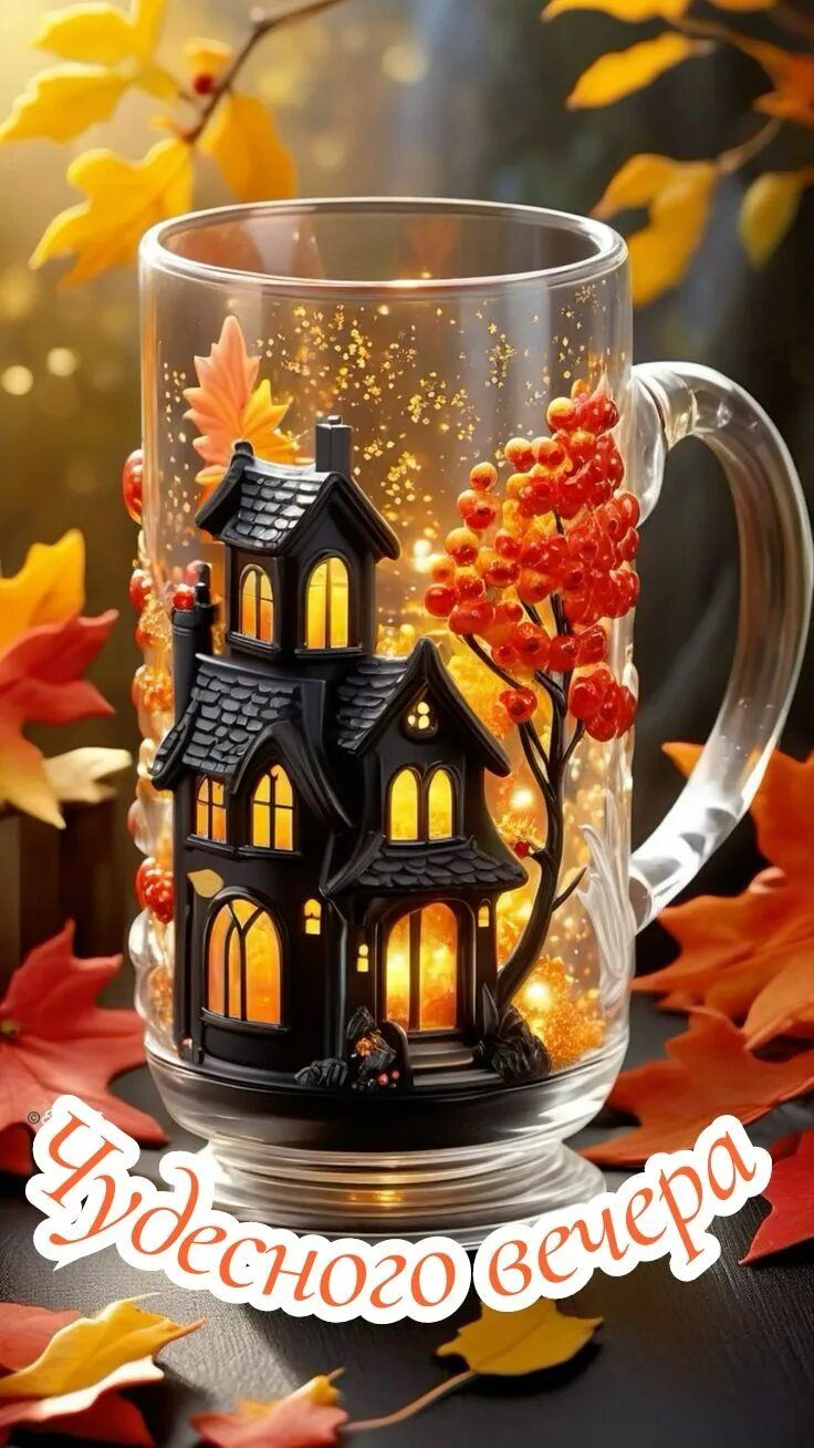 Открытка «Добрый вечер и пожелания»: Чудесного вечера! Уютное осеннее настроение. Тэги: Добрый вечер красивые, Необыч…