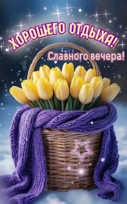 Открытка «Пожелание»: Красивая открытка: Пожелание славного вечера!. Тэги: улыбка, шарф, красивая, позитив, радость…