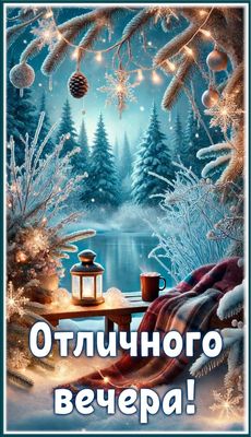 Открытка «Пожелание»: Сказочный зимний вечер: уют, тепло и отличные пожелания. Тэги: красивая, чашка, фонарь, настрое…