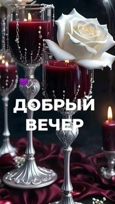Открытка «Пожелание»: Красивая открытка «Добрый вечер» со свечами и розой. Тэги: красивая, позитив, цветок, настроение…