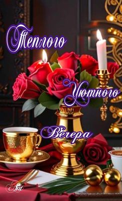 Открытка «Пожелание»: Теплого и Уютного Вечера – красивая открытка с розами. Тэги: красивая, позитив, чашка, настроен…