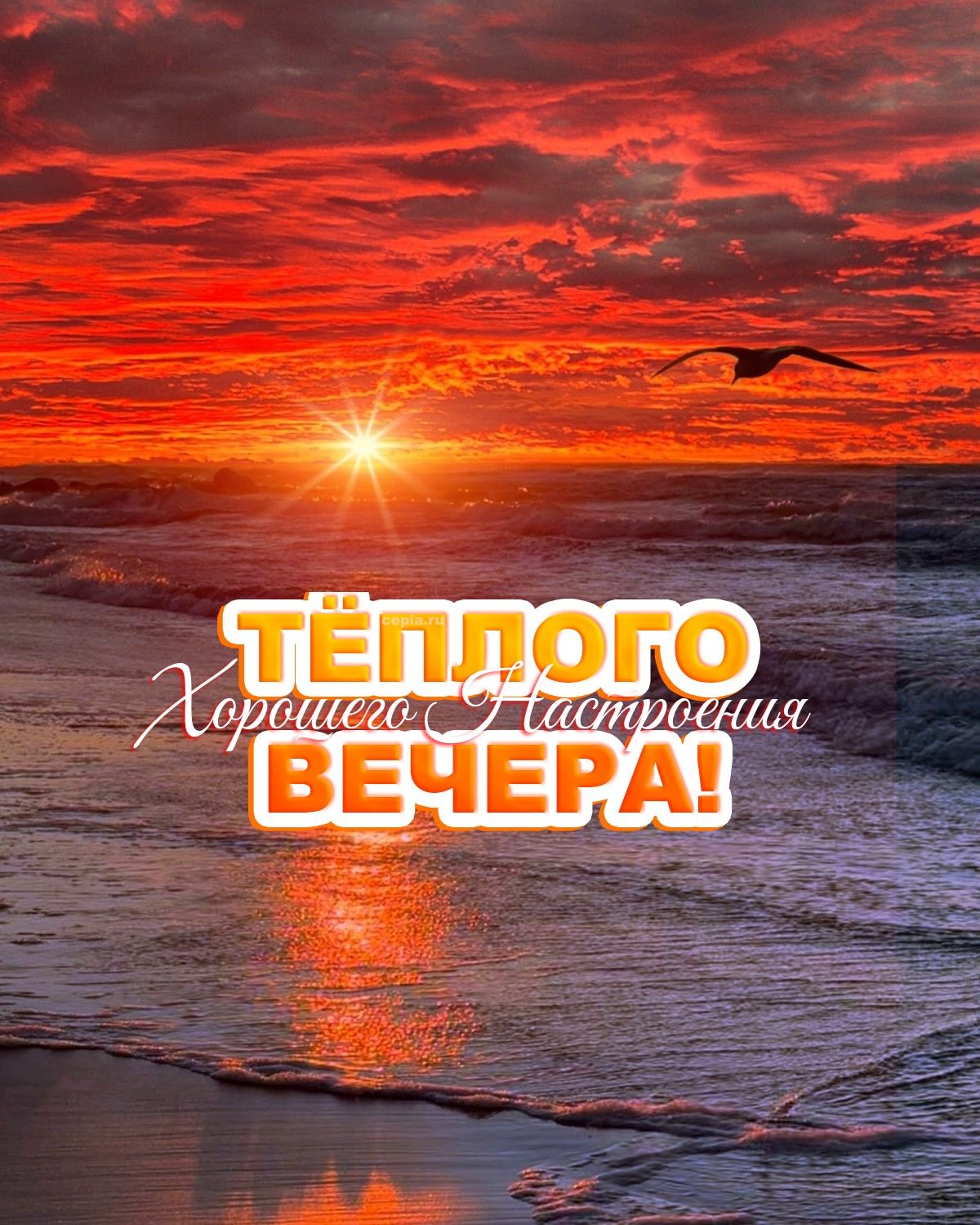 Открытка «Пожелание»: Тёплого вечера и хорошего настроения! Красивый закат. Тэги: красивая, позитив, радость, настрое…
