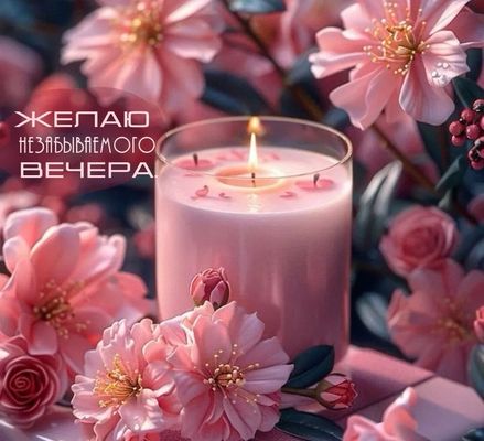 Открытка «Пожелание»: Нежный вечер: красивая открытка с пожеланием и свечой. Тэги: красивая, позитив, цветок, настрое…