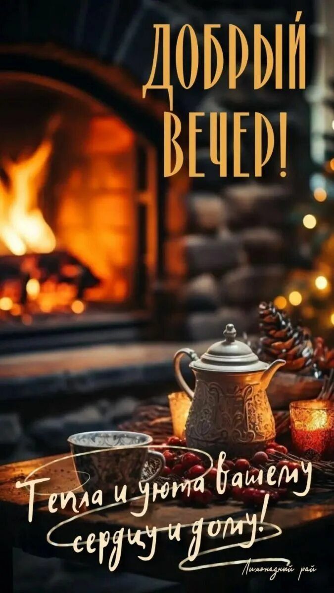 Открытка «Пожелание»: Добрый вечер: Тепла и уюта сердцу и дому. Тэги: красивая, позитив, сердце, уют, тепло, чашка…