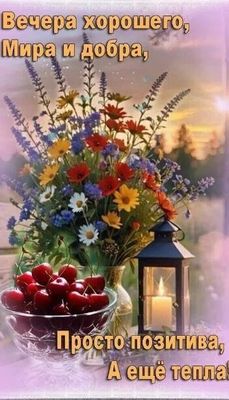 Открытка «Пожелание»: Хорошего Вечера: Мира, Добра и Позитива. Тэги: красивая, позитив, радость, цветок, фонарь…