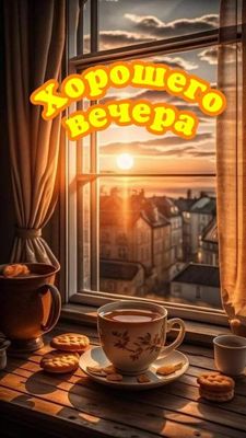 Открытка «Пожелание»: Открытка Хорошего Вечера: Уют и Настроение. Тэги: красивая, позитив, печенье, окно, чашка…