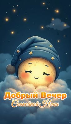 Открытка «Пожелание»: Добрый вечер, спокойной ночи – милая открытка. Тэги: улыбка, шапка, красивая, позитив, настроен…